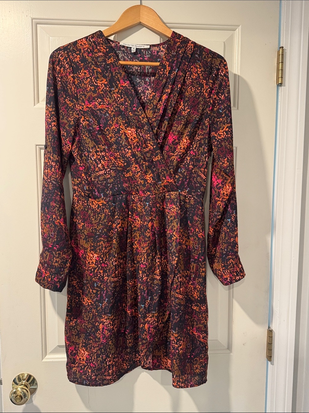 Collective Concepts Black Mini Dress with Orange and Pink Abstract Print